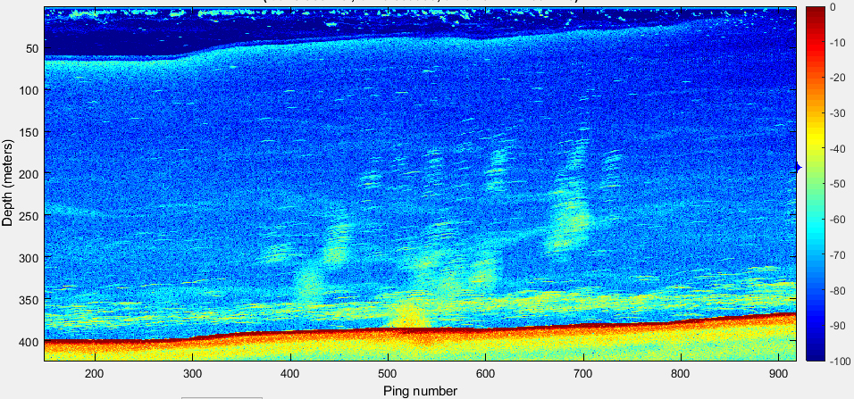 The methane is released as bubbles which can be seen as flares in echo sounder surveys. Here is an example of a marked difference between flares observed in summer (August). Credit: B. Ferré/CAGE, UiT.