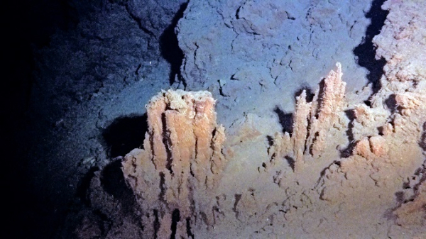 Inactive black smoker structure at the Rainbow vent field at ~2300 meters depth. Photo NIOZ.