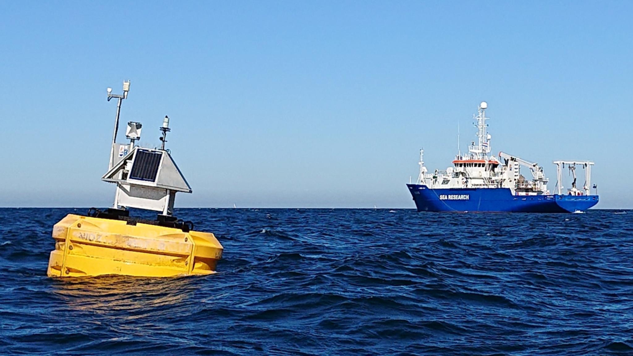 Sea view from research boat pelagia buoy