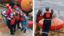 A group of people wearing helmets and safety shoes are working on deck to prepare moorings for deployment