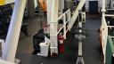 The compact gym aboard the research vessel, located among pipes and technical equipment.