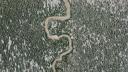 Estuariene delta van bovenaf gezien, met algenpatronen.