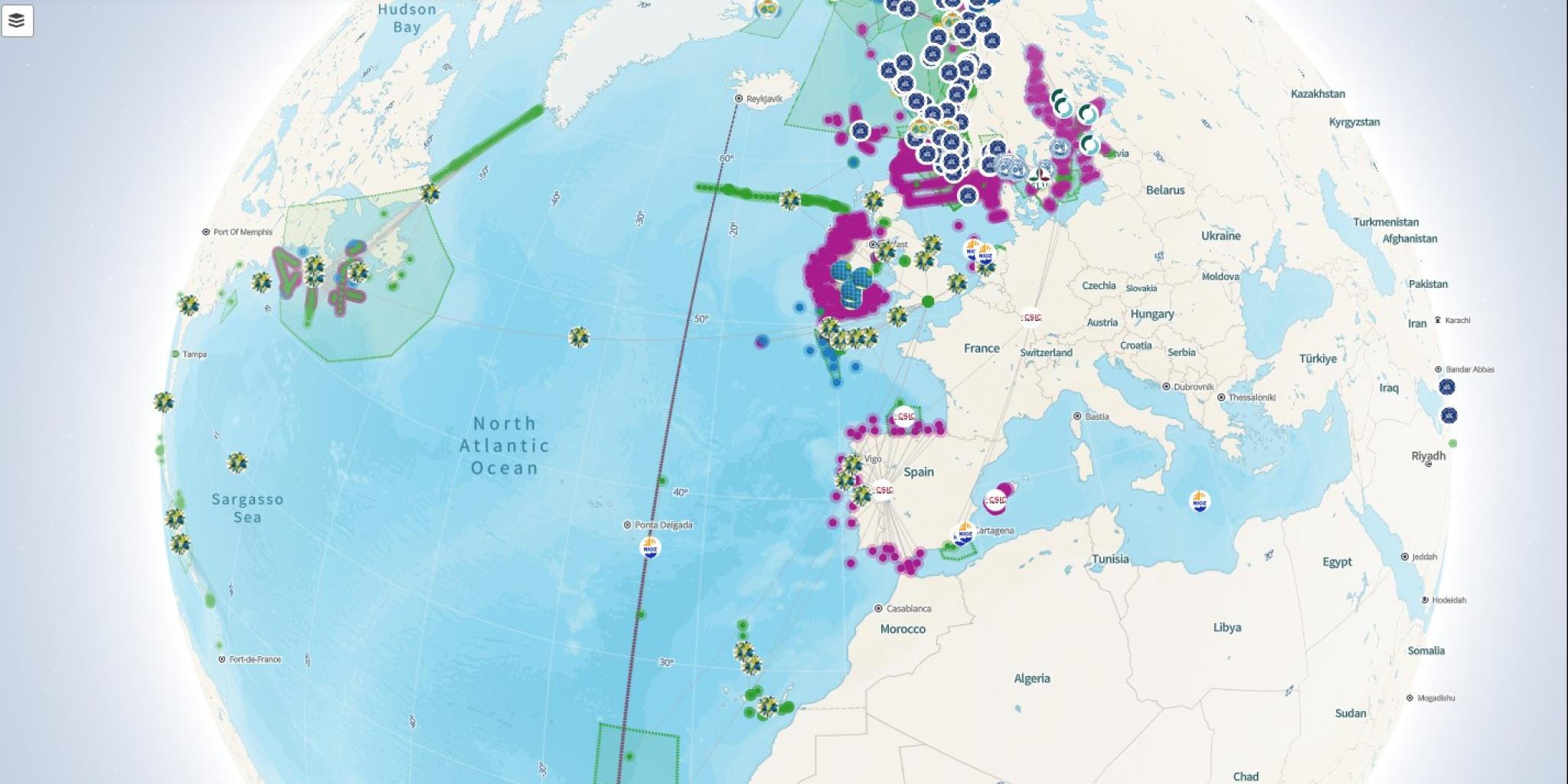World map showing where research vessels sail