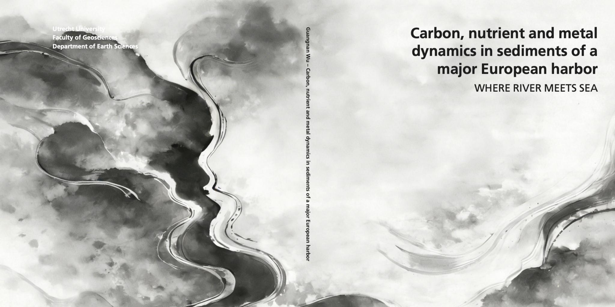 Cover with black and white illustration of harbour sediment and information on dissertation of Guangnan Wu