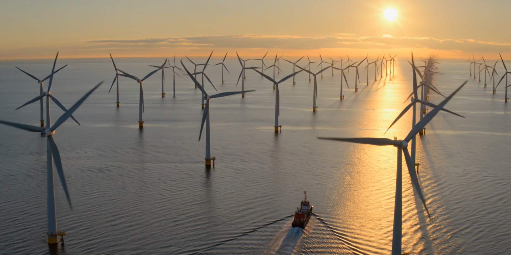 A boat in a windpark on the north sea