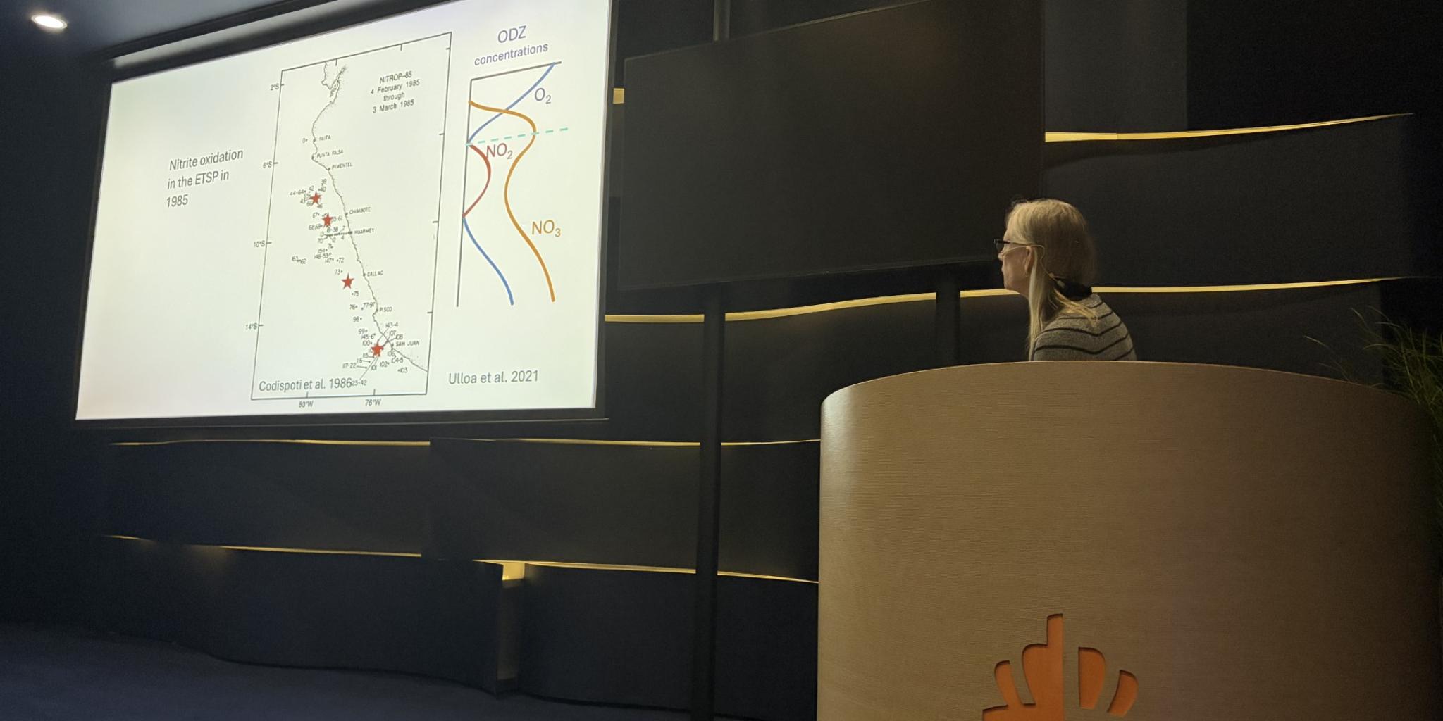 Prof. Bess Ward (Princeton University) explores enigmatic processes in the marine nitrogen cycle, including nitrite oxidation in oxygen-depleted ocean regions, during the fifth NIOZ 150 Colloquium.