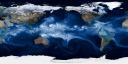 A flattened satellite image of Earth, showing the major ocean currents as flows.