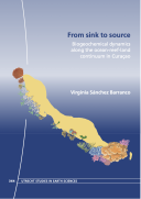 A screenshot of the thesis cover, showing the title and author, and a illustration of a reef in the shape of Curaçao with corals and sponges growing from its coastline