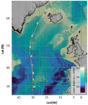 map with route from Iceland to the Azores