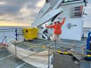 Researcher jumping out of happiness because another multinet was ready to be deployed in the best possible weather (photo: NIOZ)
