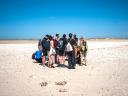 A group of people at the beach looking at shells and rocks during our weekend excursion. (photo: Maxi Scheller)